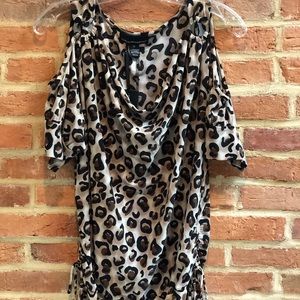 Animal Print Cold Shoulder Blouse